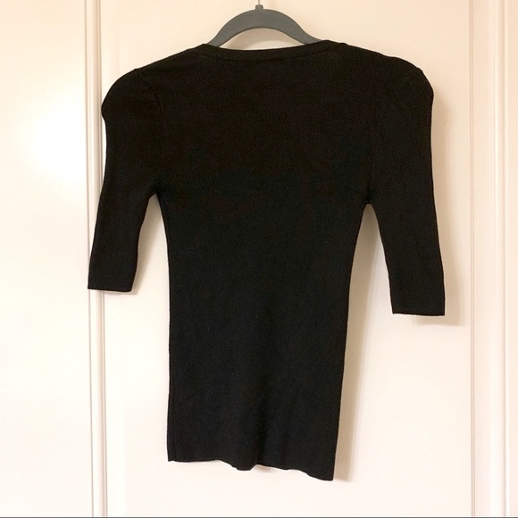 Black Quarter Sleeve Cross Front Fitted Sweater - Picture 3 of 3